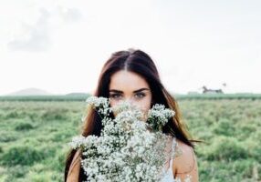young woman, flowers bouquet, woman